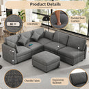 Sectional Sofa Modular Sofa U - Shaped Sofa Couch Sofa Bed L - Shaped Sofa With A Movable Ottoman And Two USB Ports For Living Room