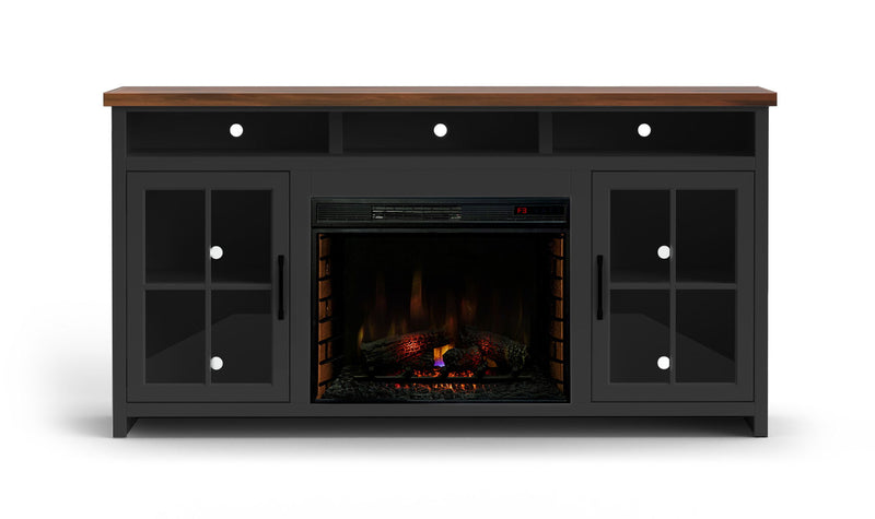 Bridgevine Home - Essex 74" Fireplace TV Stand Console - Black and Whiskey Finish