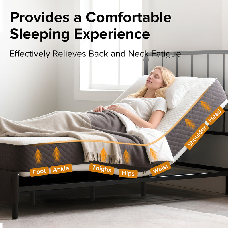 Adjustable Bed Frame With Massage Head & Foot Incline, Wireless Remote, USB Ports, LED Night Light