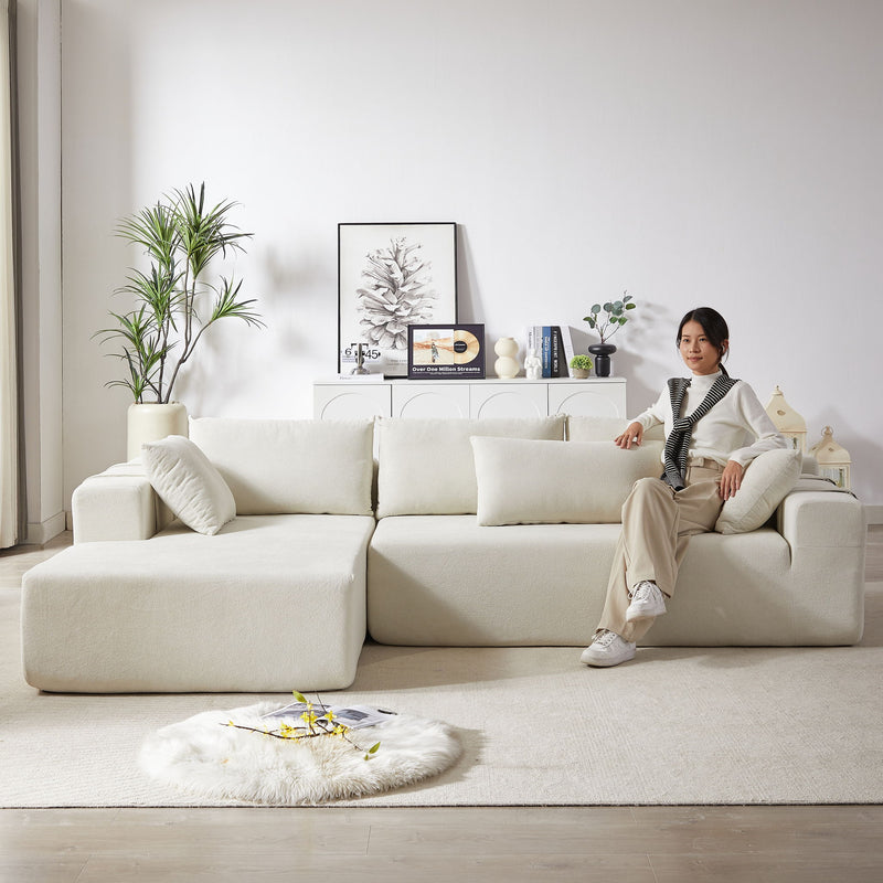 Modern Chenille Upholstered Sectional Sofa Couch Set With 6 Pillows,Free Combination
