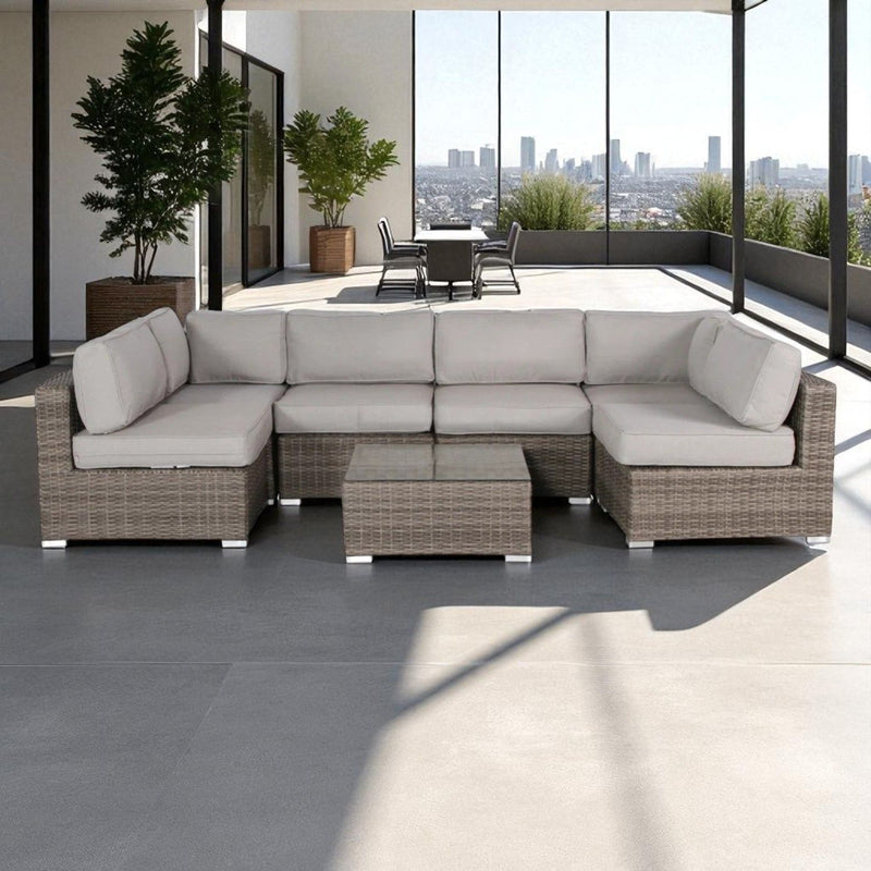 Patio Seating Set With Cushions, Handwoven With Rust Proof Frame - Gray Mix