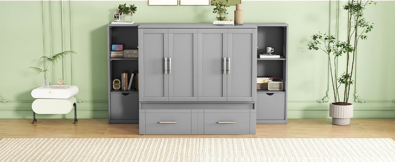 Murphy Bed With Shelves, Drawers And USB Ports