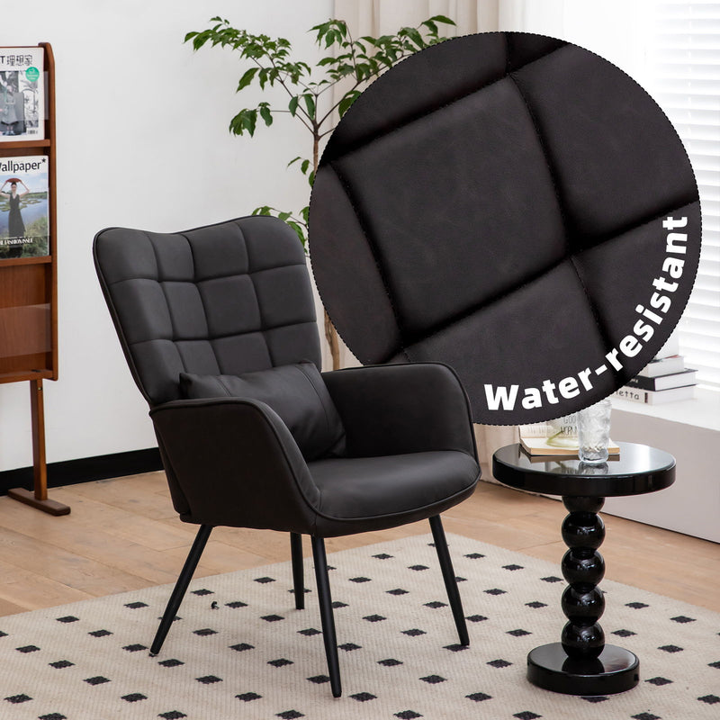 Bonded Leather Armchair, Modern Accent Chair High Back, Living Room Chair With Metal Legs And Soft Padded, Sofa Chairs For Home Office, Bedroom, Dining Room