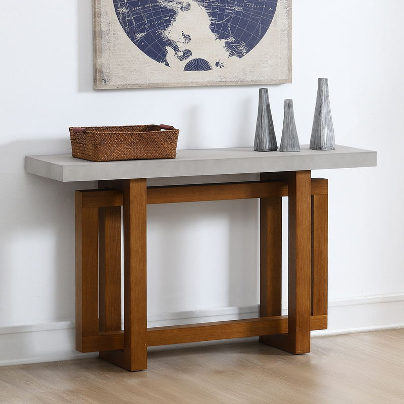 Keven - Sofa Table - Faux Concrete Top & Walnut  Finish