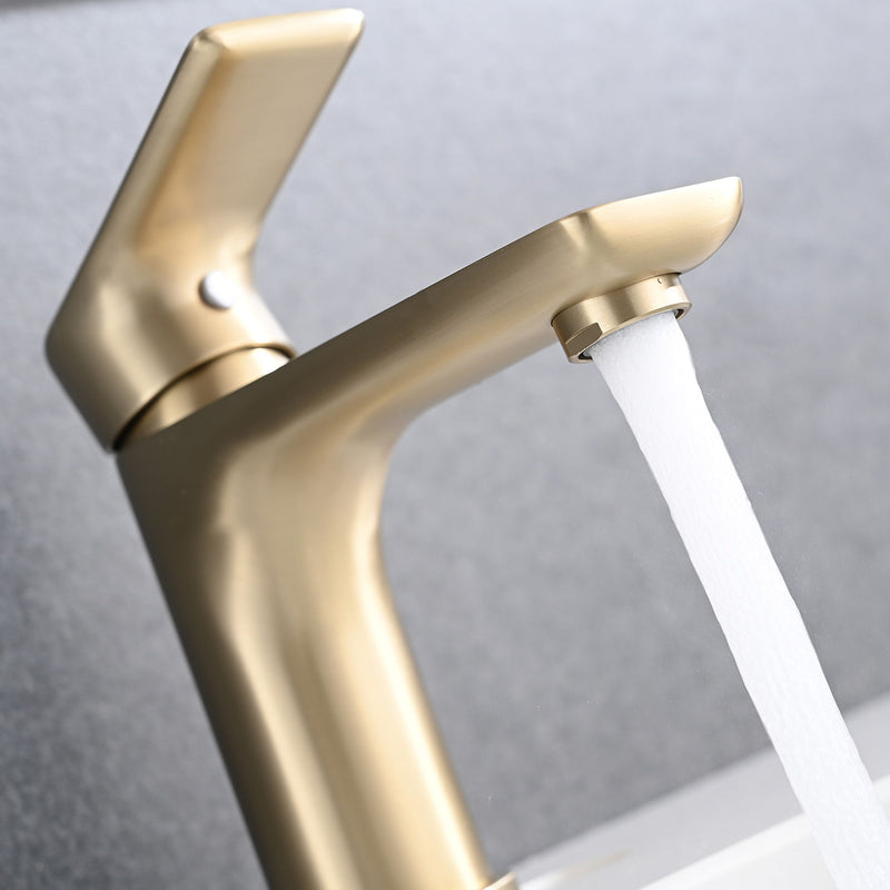 Modern Single Handle Lavatory Basin Sink Faucet With Aerated Stream - Brushed Gold