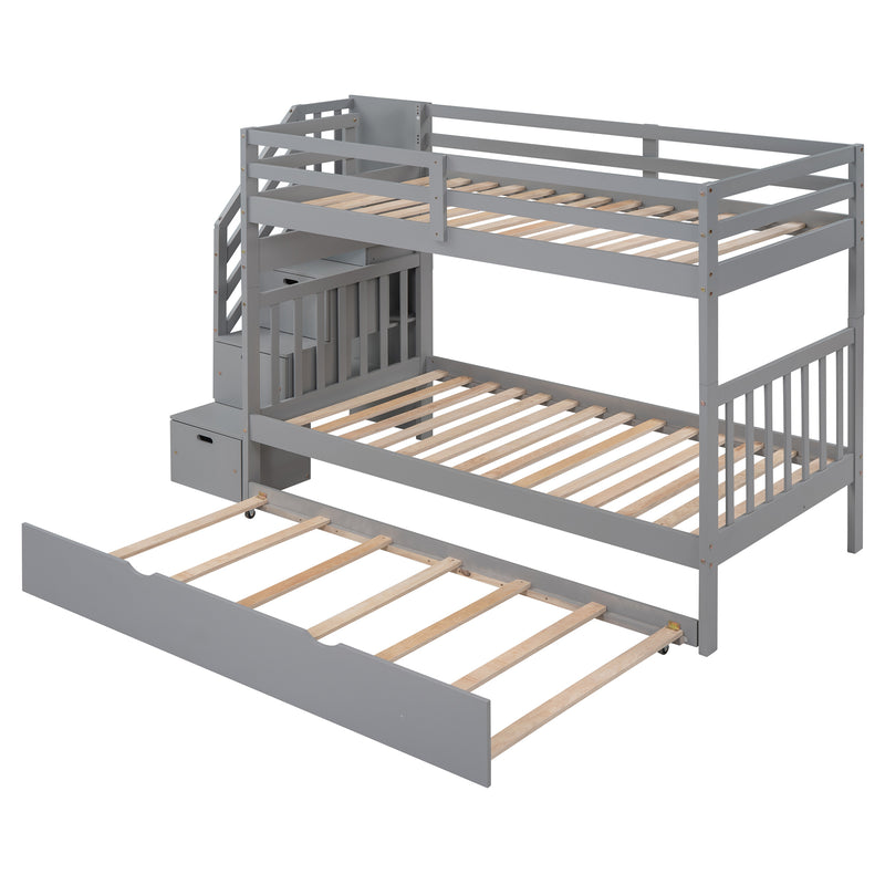 Twin over Twin/Full Bunk Bed with Twin Size Trundle (Gray)(OLD SKU :LP000025AAE)