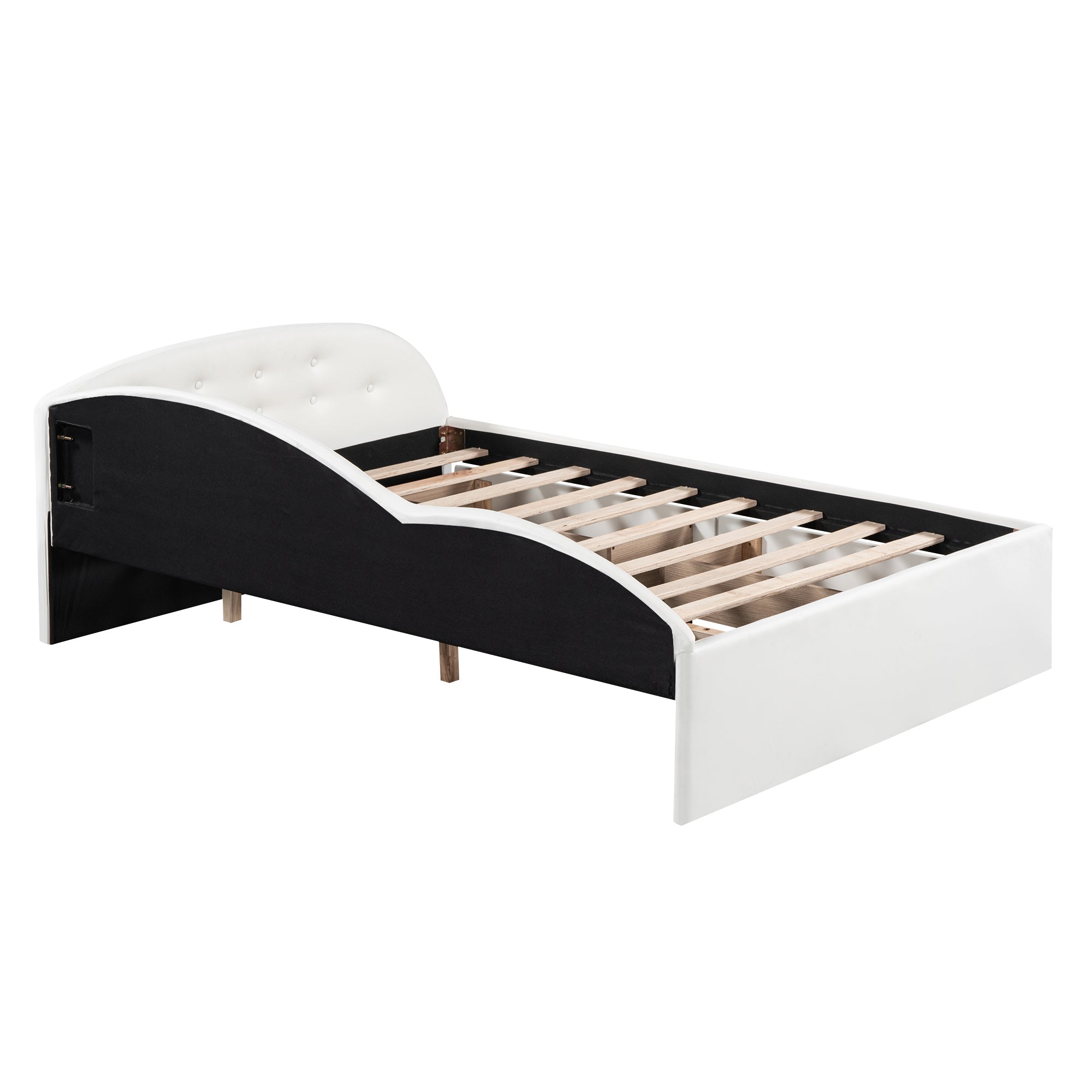 Full Size PU Upholstered Tufted Daybed with Two Drawers and Cloud Shaped Guardrail, White - Atlantic Fine Furniture Melbourne FL