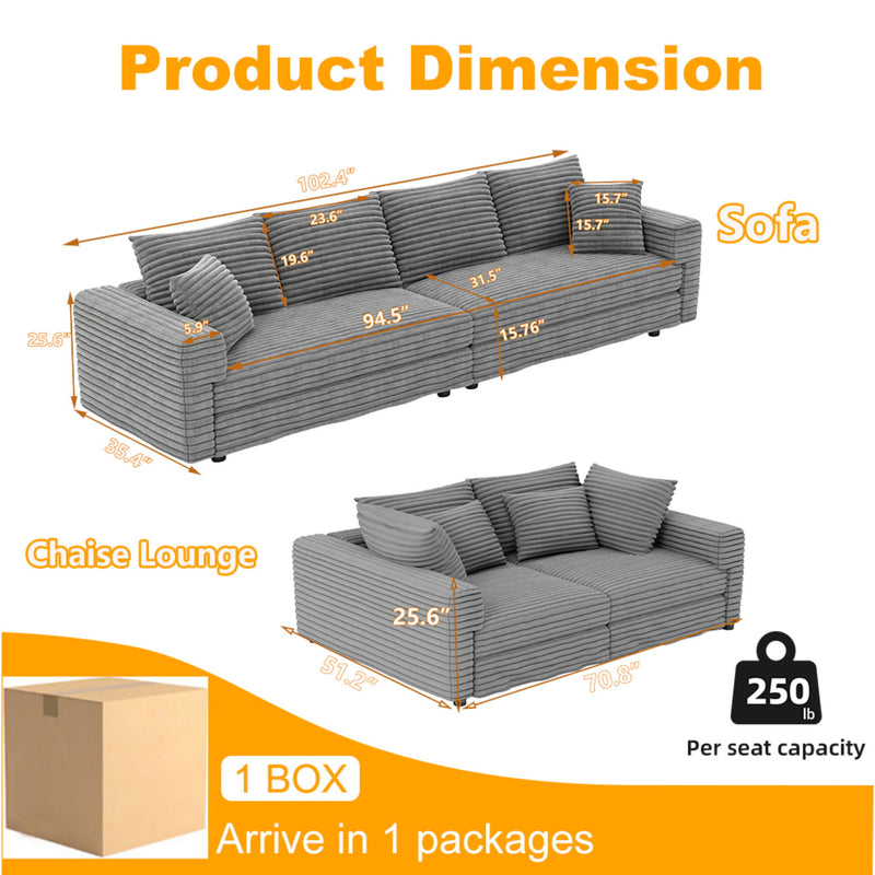 Deep Seat Convertible Sofa With Soft Pillows And Ottomans