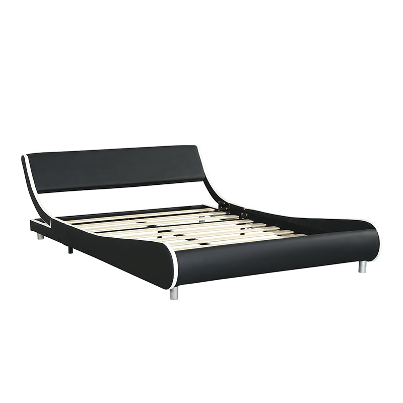Faux Leather Upholstered Platform Bed Frame, Curve Design, Wood Slat Support, No Box Spring Needed, Easy Assemble, Queen Size, Black and White - Atlantic Fine Furniture Melbourne FL