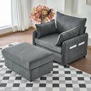 Comfy Corduroy Oversized Chaise Lounge Chair With Ottoman And Storage