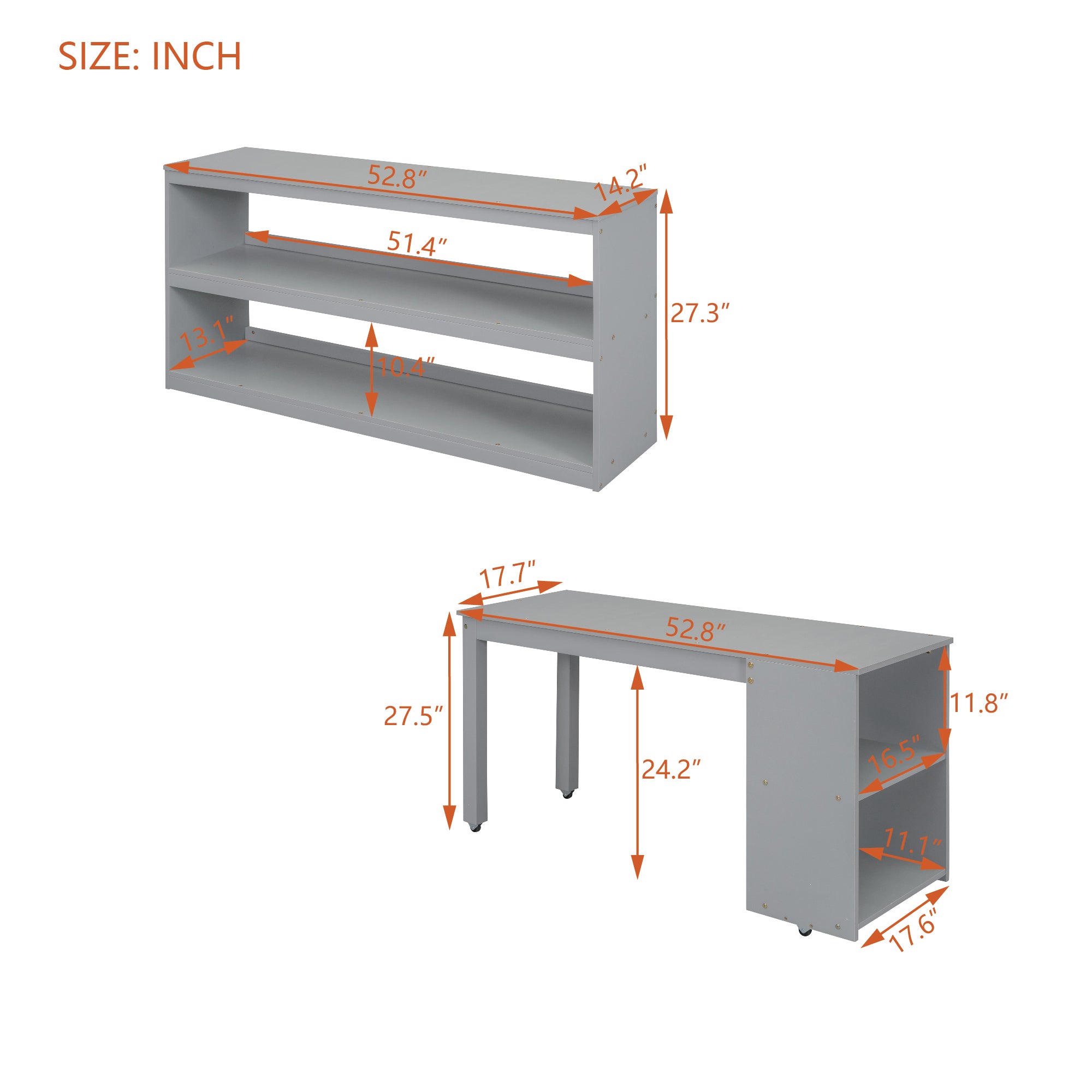 Full Size Loft Bed with Retractable Writing Desk and 3 Drawers, Wooden Loft Bed with Storage Stairs and Shelves, Gray - Atlantic Fine Furniture Melbourne FL