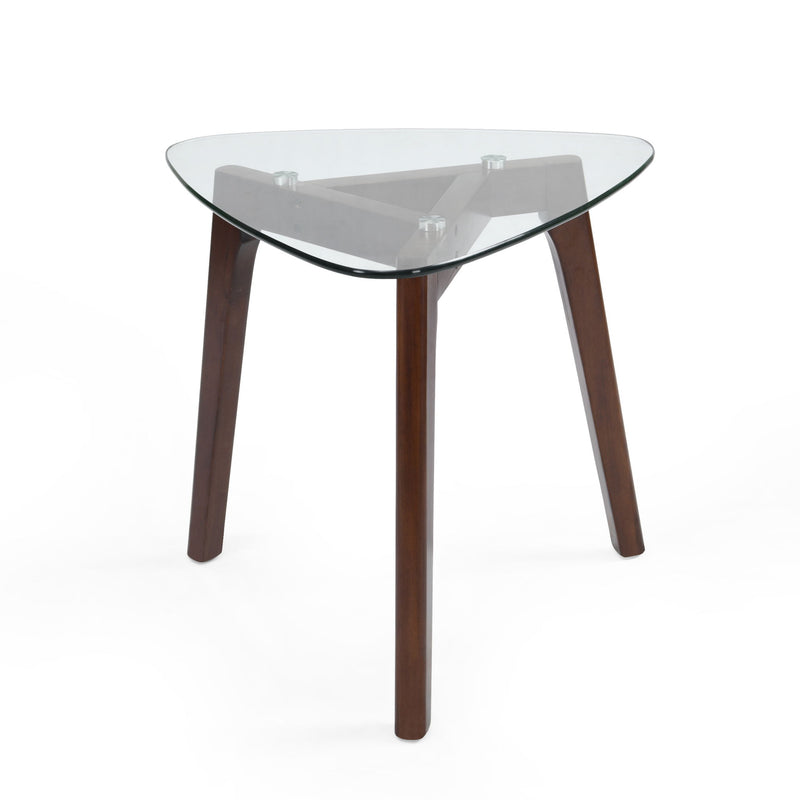 Mid Century Modern End Table With Glass Top And Solid Wood - Walnut