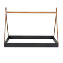 Full Size Tent Floor Bed With Triangle Structure, Low Profile Design - Black / Brown