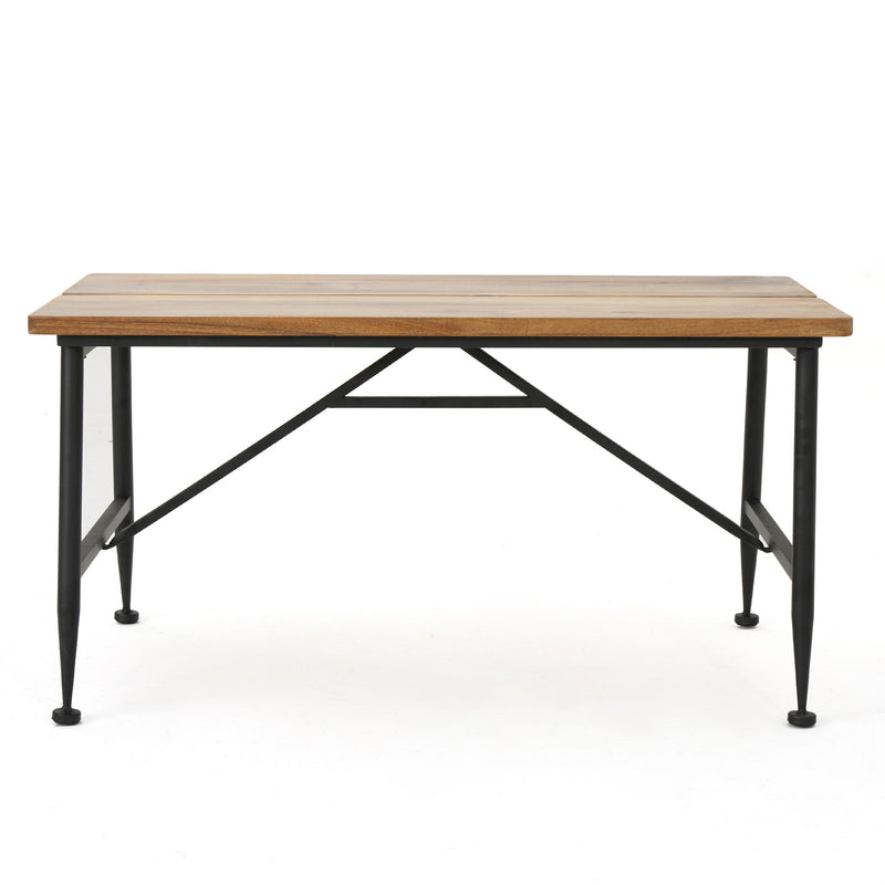 Rectangle Outdoor Coffee Table With Angled Tubular Legs And Wood Top - Black