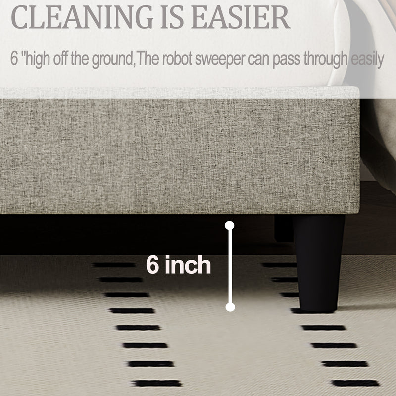 Queen size Adjustable Headboard with Fine Linen Upholstery and Button Tufting for Bedroom,  Wave Top  cream White