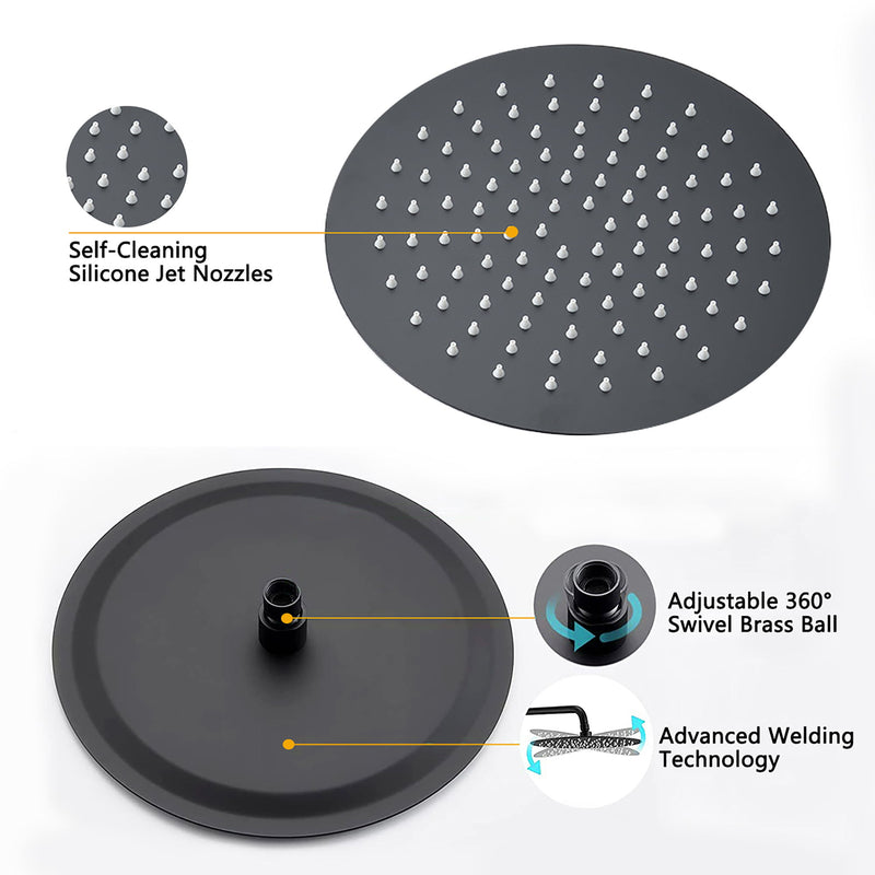 Round Rain Shower Head And Handheld Shower Set With Brass Construction - Matte Black