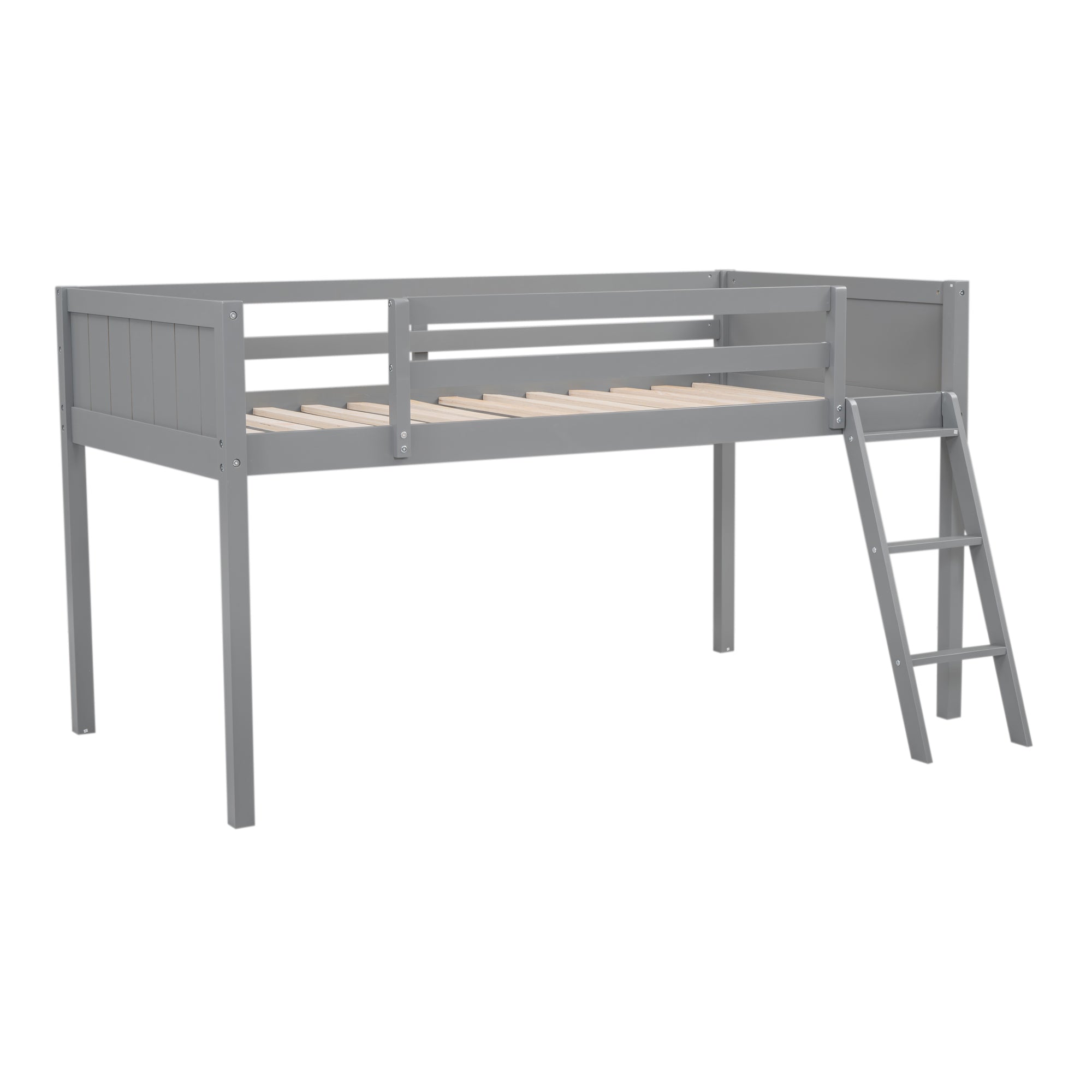 Twin Size Wood Loft Bed with Ladder, ladder can be placed on the left or right, Gray - Atlantic Fine Furniture Melbourne FL