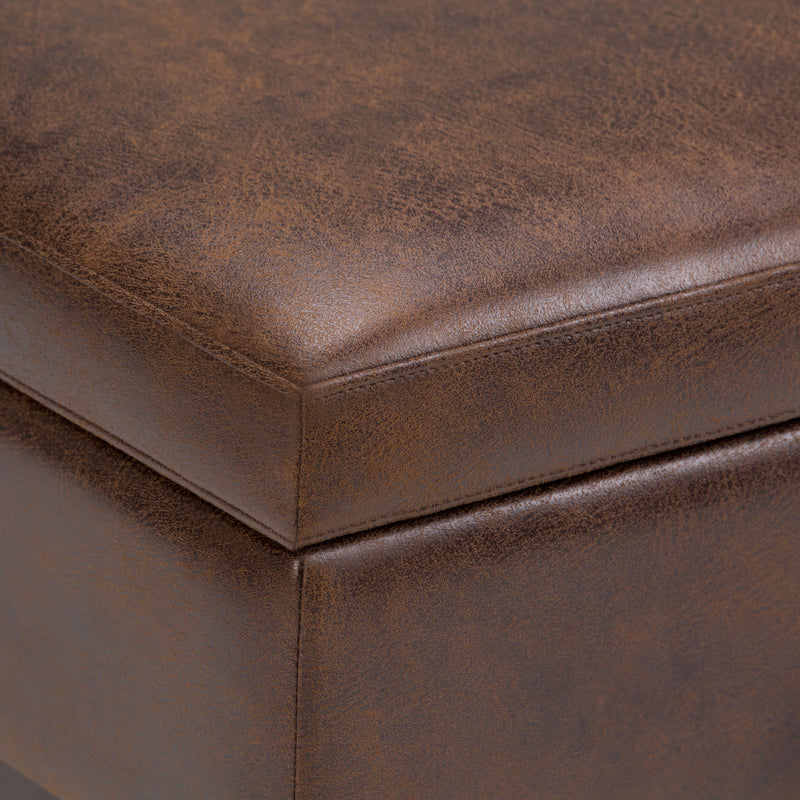 Owen - Square Coffee Table Storage Ottoman - Distressed Chestnut Brown