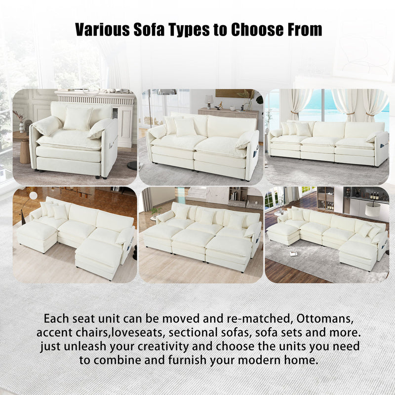 Modern Comfy Deep Seat Modular Sectional Sofa Cloud Couch With Ottoman