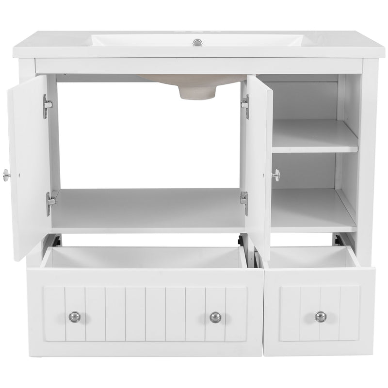 Bathroom Vanity With Ceramic Basin, Bathroom Storage Cabinet With Two Doors And Drawers, Solid Frame, Metal Handles