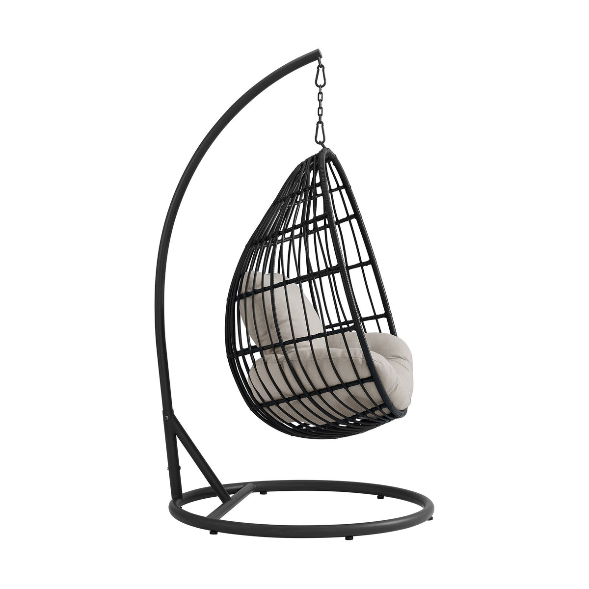 Playa Swing Egg Chair With Base And Pillar in Dark Gray / Beige by Elements International, view 6