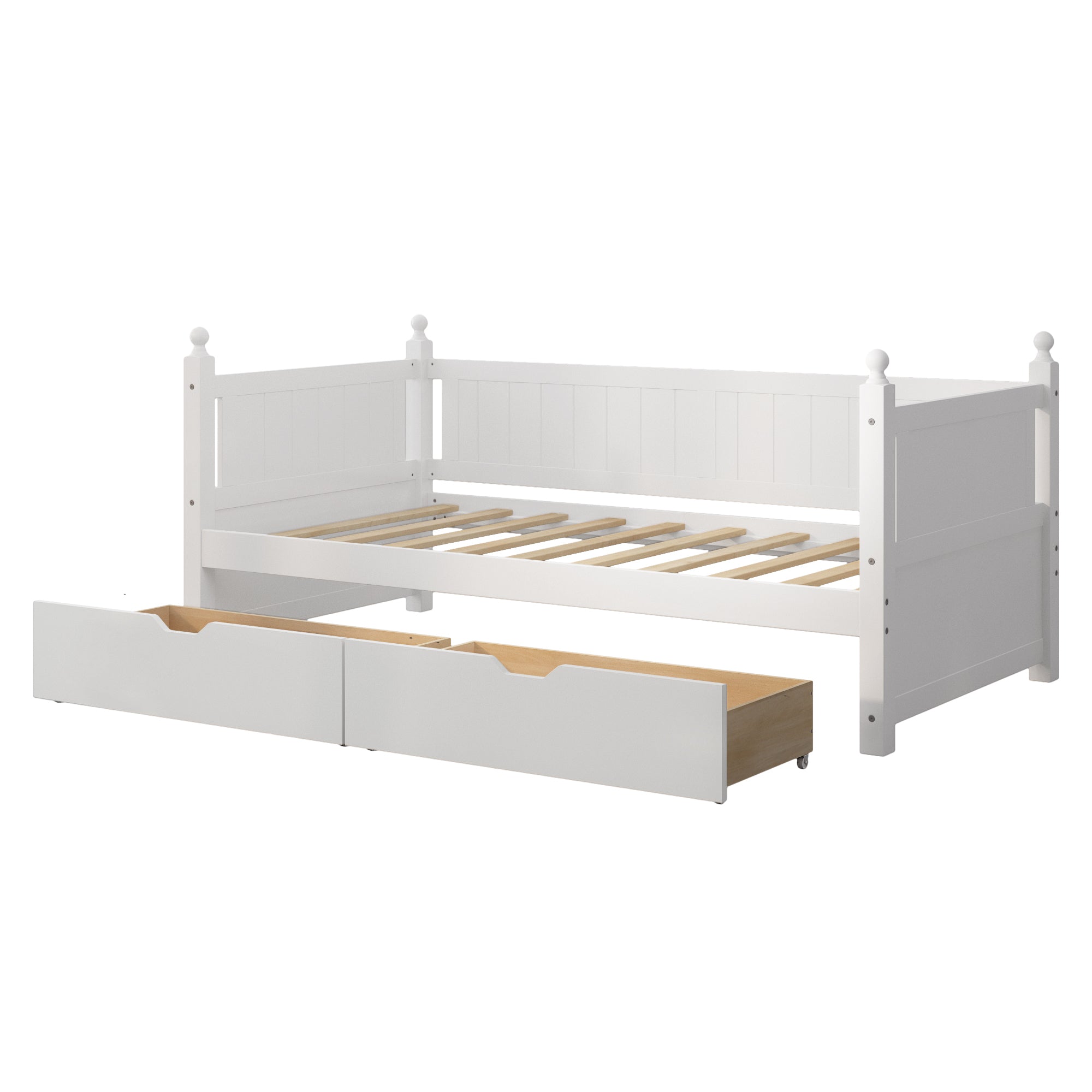 Twin Size Solid Wood Daybed with 2 drawers for Limited Space Kids, Teens, Adults, No Need Box Spring, White - Atlantic Fine Furniture Melbourne FL