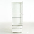 Modern Upholstered Glass Display Cabinet With Adjustable LED Light - White