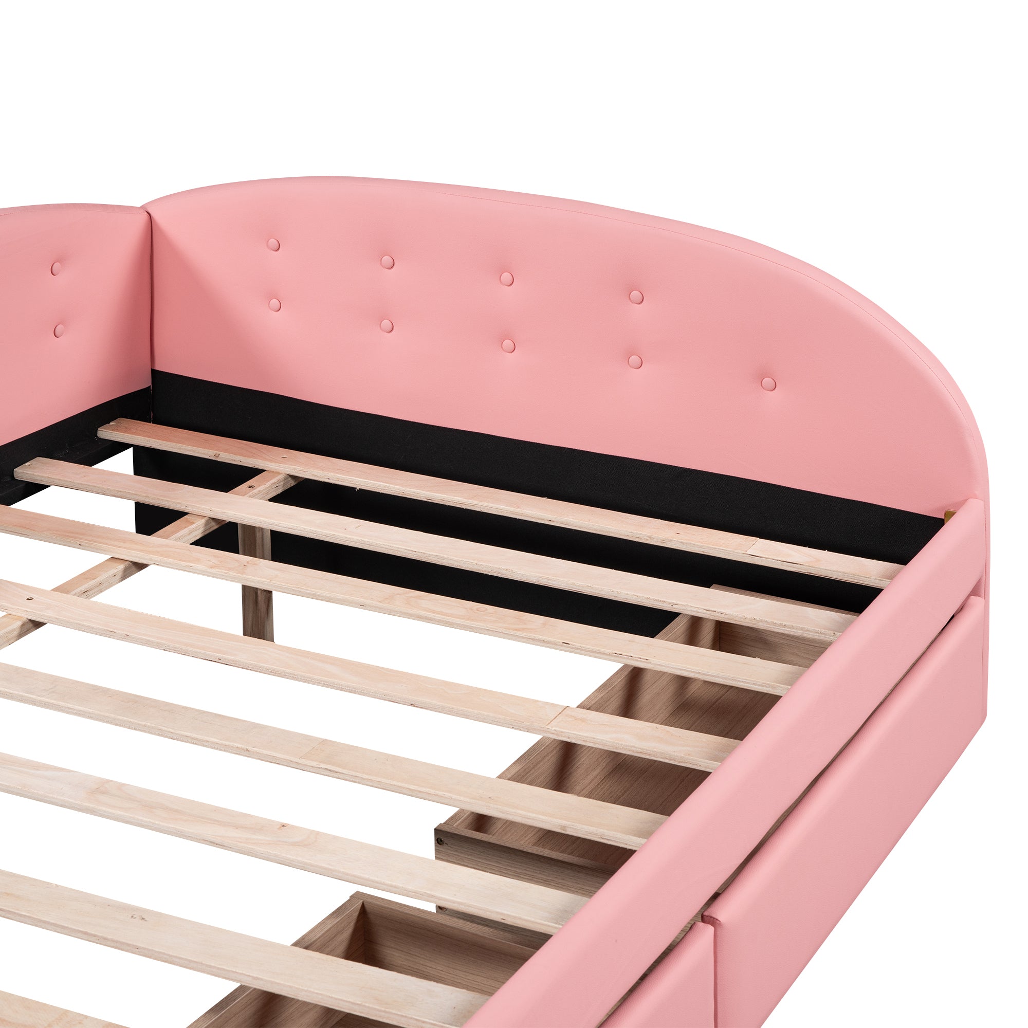 Full Size PU Upholstered Tufted Daybed with Two Drawers and Cloud Shaped Guardrail, Pink - Atlantic Fine Furniture Melbourne FL