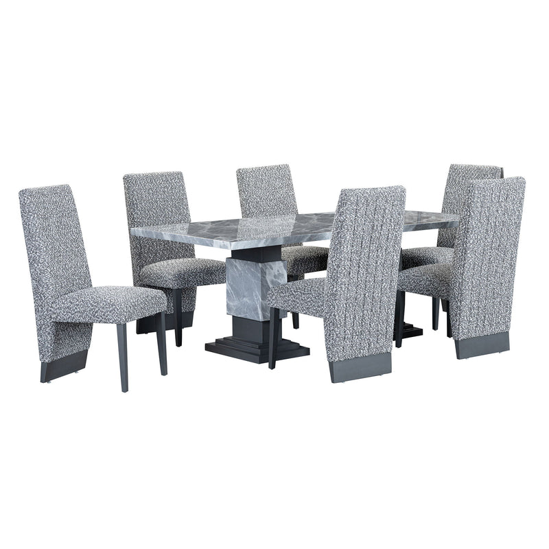 Michelle - Dining Table With Double Pedestal Marble Detailing - Gray