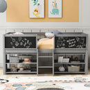 Low Loft Bed With Movable Shelves And Ladder, Decorative Chalkboard Guardrail