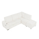 Pull-Out L-Shaped Sectional Sofa With Movable Ottoman And Stool, Large Storage Space, A Cup Holder, And 2 USB Ports For Living Room