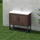 Modern Freestanding Bathroom Vanity With Ceramic Sink, Hot And Cold Faucet, Storage Cabinet & Open Shelf