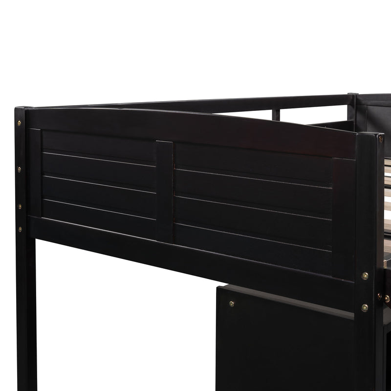 Loft Low Bed With Cabinets, Shelves And Slide