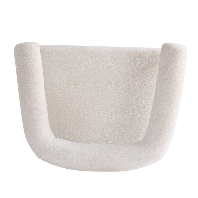 Modern Boucle Fabric Upholstered Accent Chair, Curved Armchair With Metal Frame - White