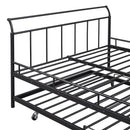Full Size Metal Daybed with Curved Handle Design and Twin Size Trundle, Black