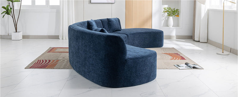 136.6" Stylish Curved Sofa Sectional Sofa Chenille Fabric Sofa Couch With Three Throw Pillows For Living Room, Blue