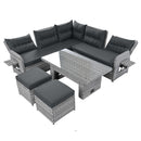Outdoor Furniture Set Patio Rattan Furniture Set With Adjustable Table, Recliners With Extendable Side Tables And 2 Ottomans