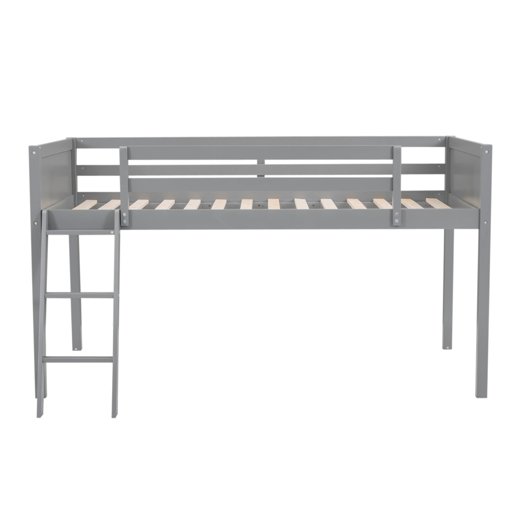 Twin Size Wood Loft Bed with Ladder, ladder can be placed on the left or right, Gray - Atlantic Fine Furniture Melbourne FL