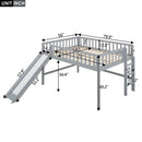 Full Size Low Loft Bed with Ladder and Slide,Gray