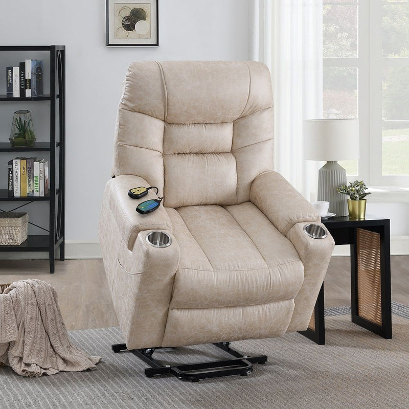 Nairi - Power Recliner With Lift & Heating & Massage - Light Gray