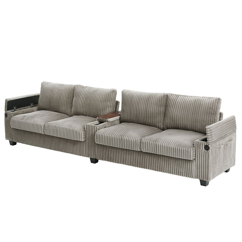Modern 4 Seater Corduroy Sofa Couch With USB Ports And Hidden Storage