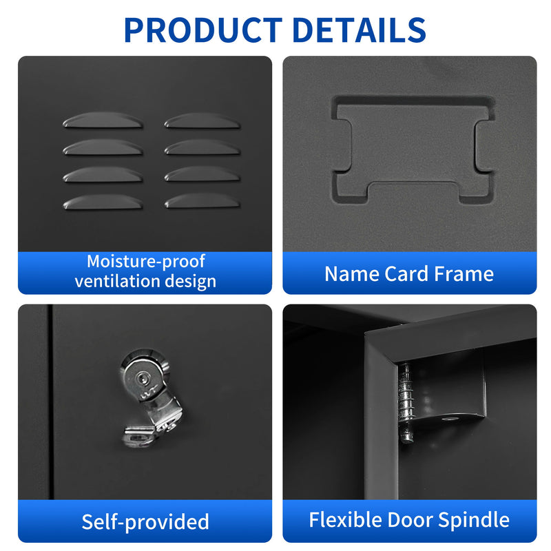15 Door Lockers With Lock For Employee Storage - Black