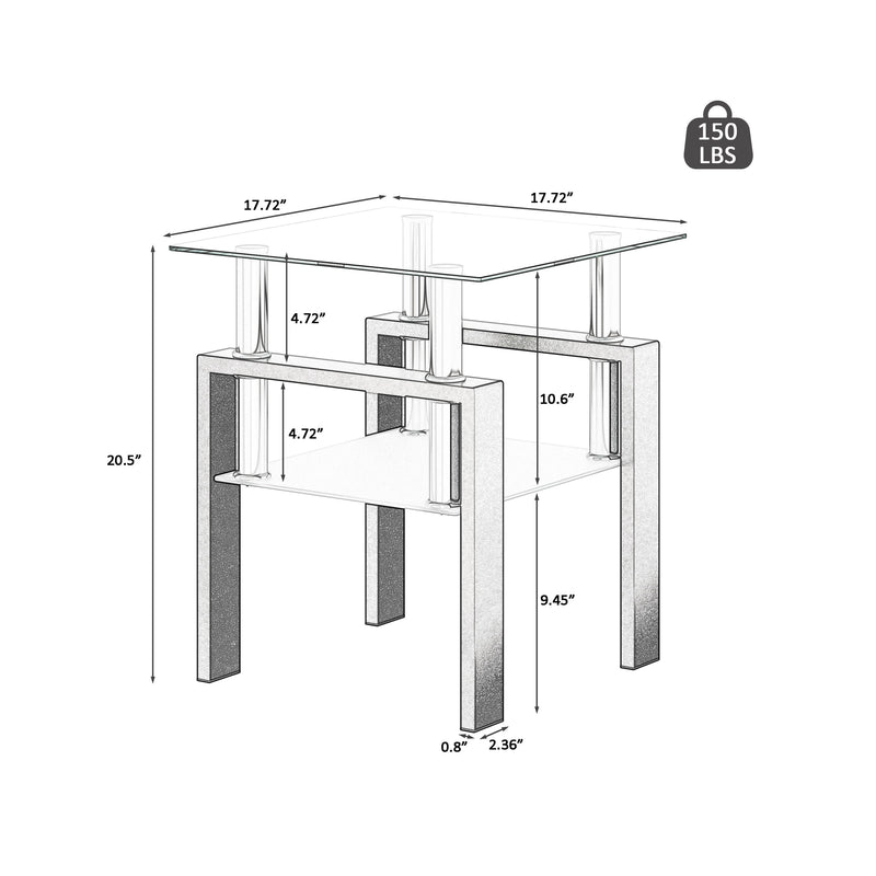 Modern Tempered Glass Tea Table, End Square Table For Living Room