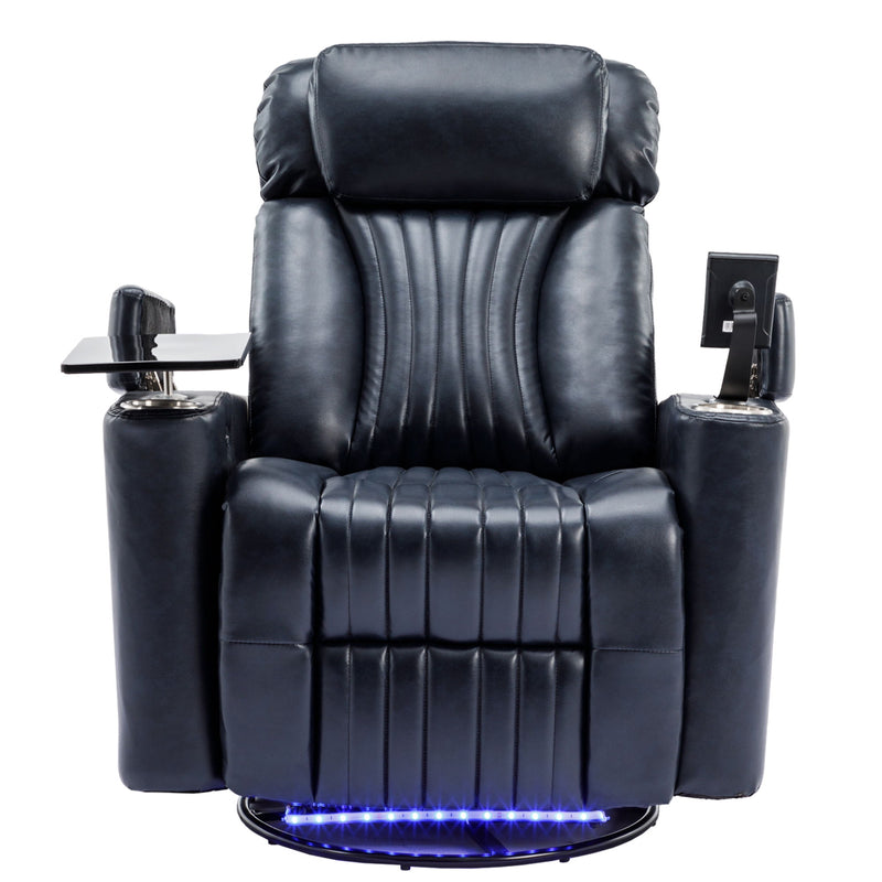 270 Degree Power Swivel Recliner, Home Theater Seating With Hidden Arm Storage And LED Light Strip, Cup Holder, 360 Degree Swivel Tray Table, And Cell Phone Holder, Soft Living Room Chair