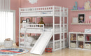 Full-Over-Full-Over-Full Triple Bed with Built-in Ladder and Slide , Triple Bunk Bed with Guardrails, White(OLD SKU :LP000052AAK)