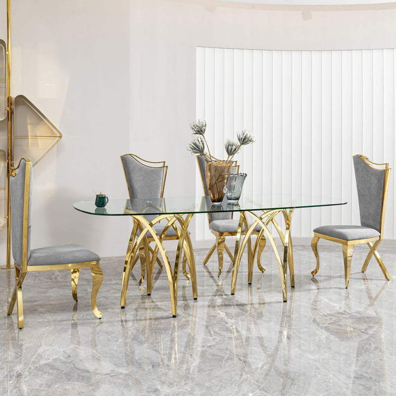 Tempered Glass Rectangular Dining Table With Stainless Steel Base - Gold