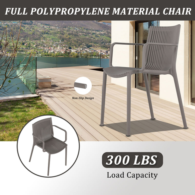 4 Modern Stackable Plastic Armchair Matched With Folding Square Table