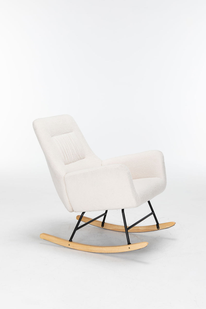 Rocking Chair Nursery, Teddy Glider Rocker With High Backrest, Reading Chair Modern Rocking Accent Chairs Glider Recliner For Living Room - Cream
