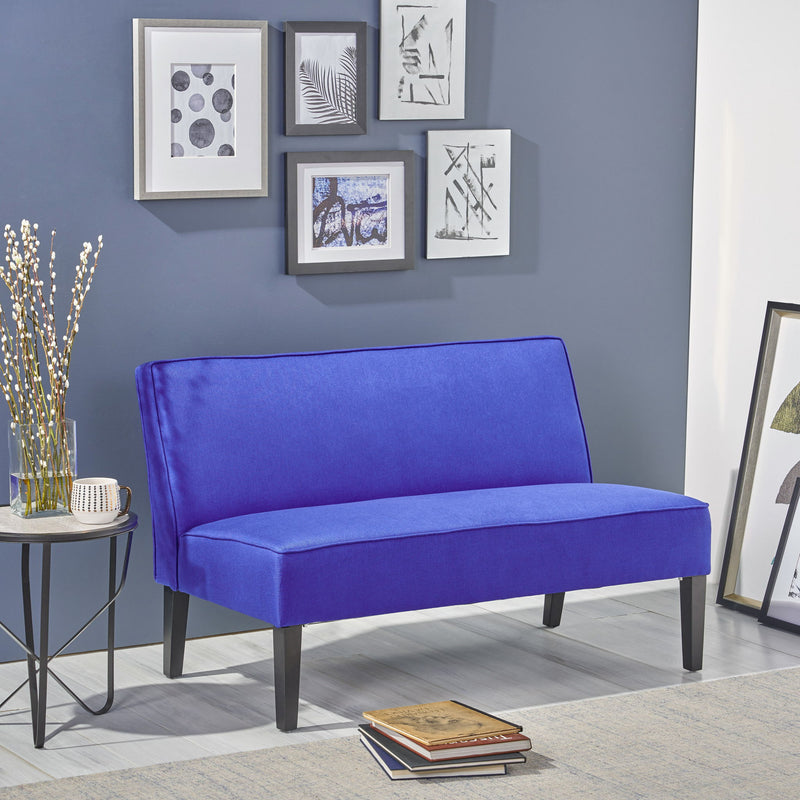 Contemporary Loveseat With Upholstered Fabric And Birch Wood Legs