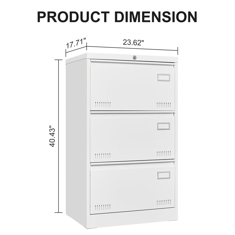 Filing Cabinet Lateral File Cabinet 3 Drawer, Locking Metal File Cabinets Three Drawer, Office Filing Cabinet With Lock Drawers For Home Office